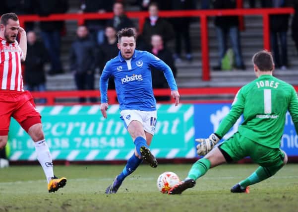 Marc McNulty fires home after 22 minutes at the Lamex Stadium Picture: Joe Pepler