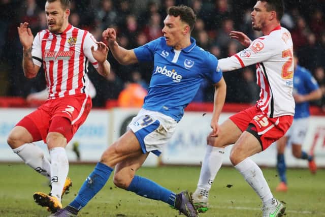 Kal Naismith scores Pompey's second at the Lamex Stadium Picture: Joe Pepler