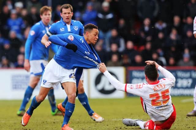 Kyle Bennett in action during today's game with Stevenage Picture: Joe Pepler