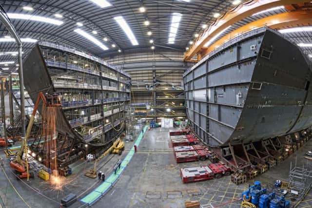HMS Prince of Wales at BAE Systems' shipbuilding bay within Portsmouth Naval Base