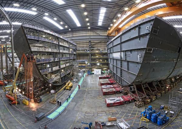 HMS Prince of Wales at BAE Systems' shipbuilding bay within Portsmouth Naval Base