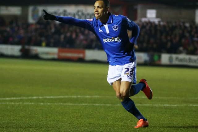 Kyle Bennett celebrates his goal at Accrington. Picture: Joe Pepler