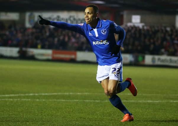 Kyle Bennett celebrates his goal at Accrington. Picture: Joe Pepler