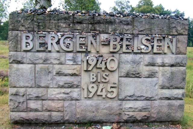 A brick memorial at the gates of Belsen.