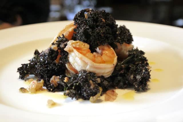 Prawns with kale, chilli and lime