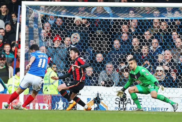 Gary Robers scores against Bournemouth in the FA Cup Picture: Joe Pepler