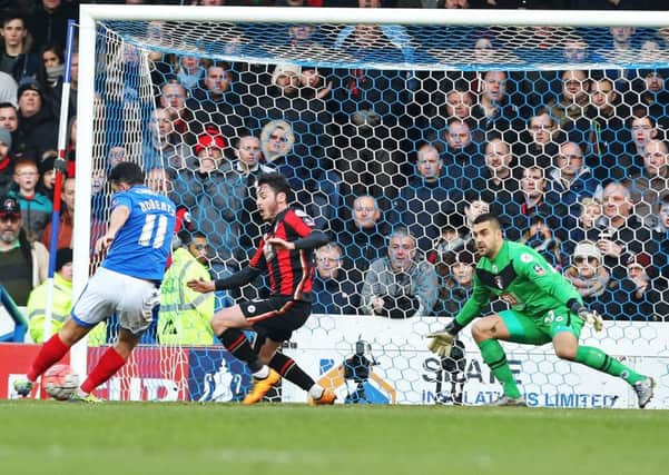 Gary Robers scores against Bournemouth in the FA Cup Picture: Joe Pepler