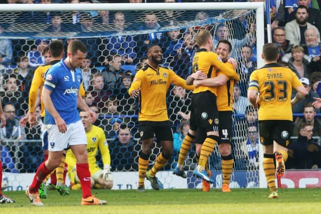 Daren Jones celebrates his opener for Newport County Picture: Joe Pepler