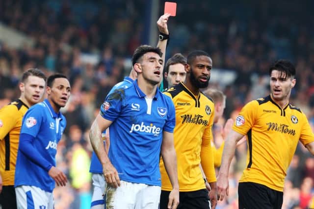 Pompey midfielder Gary Roberts is sent off. Picture: Joe Pepler
