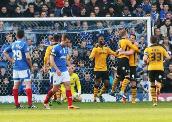 Newport's Darren Jones celebrates scoring against Pompey. Picture: Joe Pepler