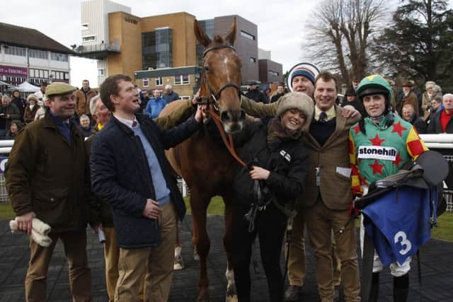 Lil Rockerfeller and his team celebrate their National Spirit Hurdle success at Fontwell last month. Picture: Clive Bennett/polopictures.co.uk