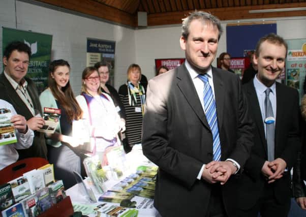 East Hampshire MP Damian Hinds with Graham Haynes at the Petersfield Tourist Information Centre