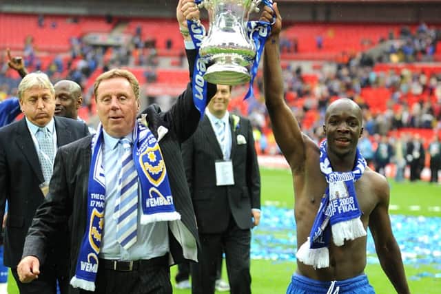 Harry Redknapp and Lassan Diarra after the FA Cup success in 2008