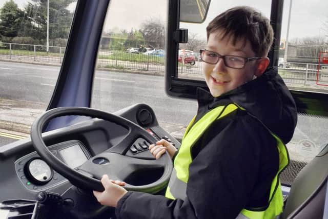 Harry Cooper at the steering wheel on his tour of First Solent's Portsmouth depot in Hilsea