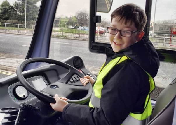 Harry Cooper at the steering wheel on his tour of First Solent's Portsmouth depot in Hilsea