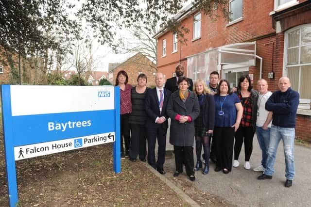 Portsmouth MP Flick Drummond with staff and people who use or have used the Baytrees services
Picture: Sarah Standing (160527-8269)