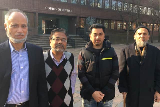 Victims Abdul Jalil, Fazlul Miah, Mojahid Hossain and Mozir Uddin outside Portsmouth Crown Court