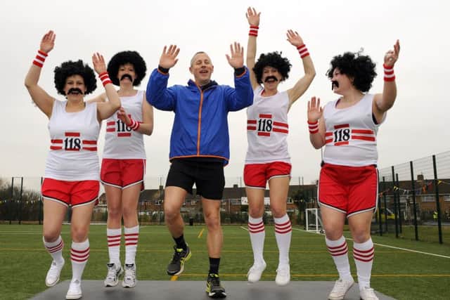Staff at Park Community School, Leigh Park, including headteacher Chris Anders (centre)  joined in the Sport Relief fun