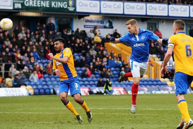 Substitute Adam McGurk tries his luck in front of goal Picture: Joe Pepler