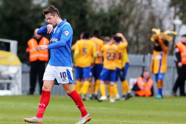 Marc McNulty looks dejected as Mansfield celebrate their opener Picture: Joe Pepler