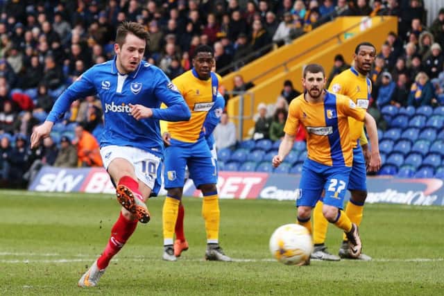 Marc McNulty misses a penalty at Field Mill. Picture: Joe Pepler