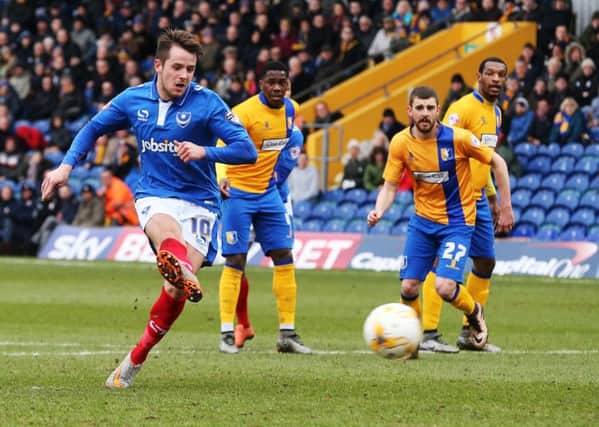 Marc McNulty misses a penalty at Field Mill. Picture: Joe Pepler