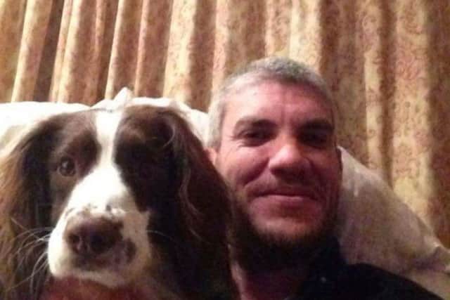 Missing man Jason Gates from Bedhampton last seen in Scotland. Pictured here with his spaniel Max