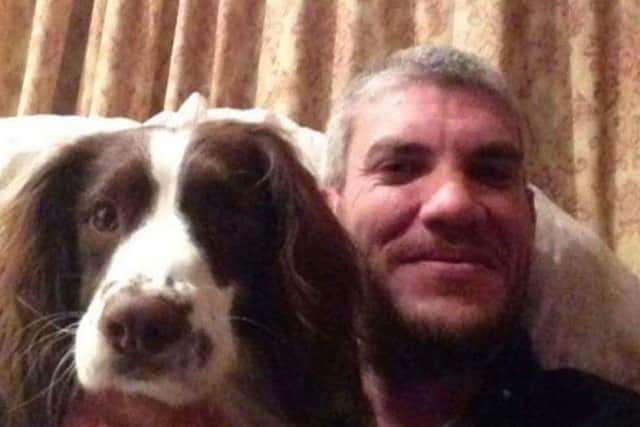 Missing man Jason Gates from Bedhampton last seen in Scotland. Pictured here with his spaniel Max PPP-160321-141039001