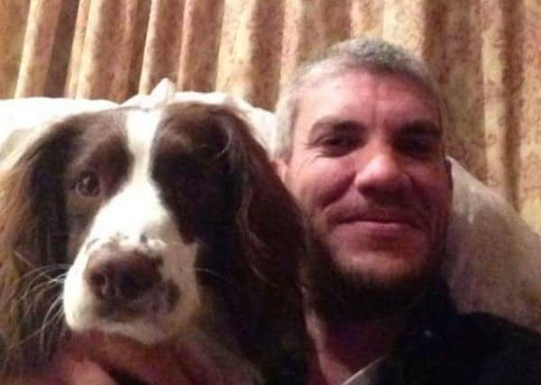 Missing man Jason Gates from Bedhampton last seen in Scotland. Pictured here with his spaniel Max PPP-160321-141039001