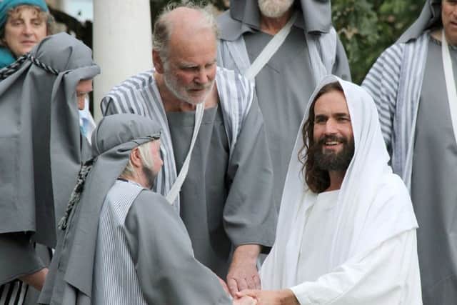 RESURRECTION The resurrected Jesus greeting his disciples, as portrayed in the Passion Play