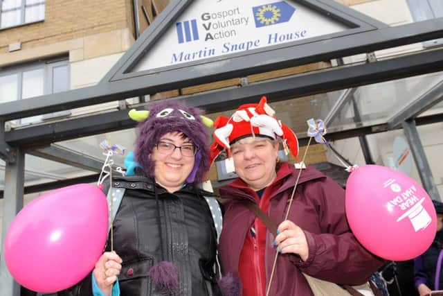 Charmaine Morrow, 23, and Lorraine Kingston, 57, taking part in Wear a Hat Day in Gosport
Picture: Sarah Standing (160539-9418)