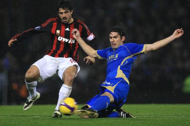 Richard Hughes battles with AC Milan counterpart Gennaro Gattuso in Pompeys memorable November 2008 2-2 Uefa Cup draw with the Rossoneri  a career highlight for the former Scotland midfielder