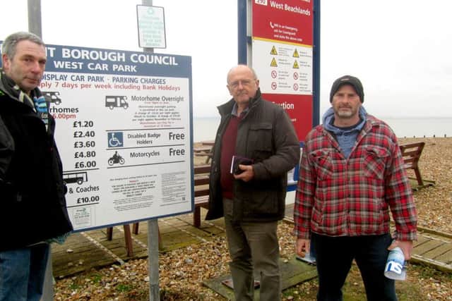 From left, Andy Gibbs, Councillor Andy Lenaghan and Nick Kingston at West Beach car park on Hayling Island.