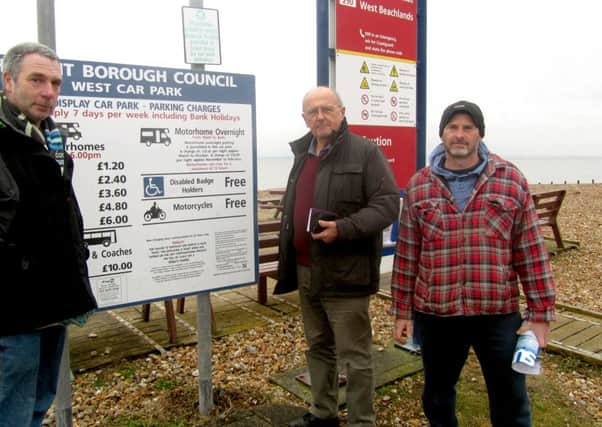 From left, Andy Gibbs, Councillor Andy Lenaghan and Nick Kingston at West Beach car park on Hayling Island.