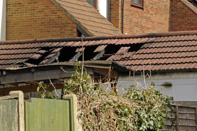 The damaged garage Picture: Malcolm Wells (160329-9230)