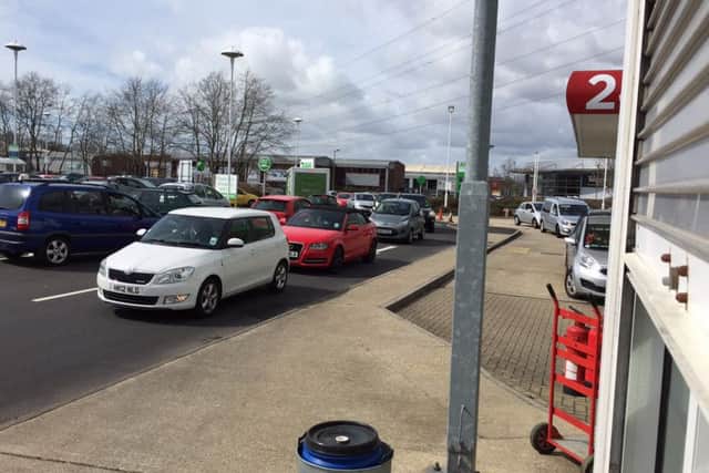 Drivers stuck in their cars trying to leave Asda car park on to Newgate Lane in Fareham