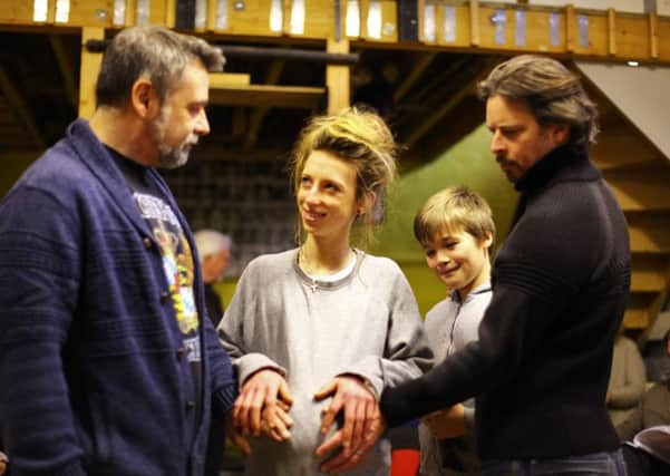 Rob Bartlett, Susie Coutts and Andy Thomas at rehearsals for The Winter's Tale.  Picture by John Farnhill