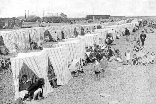SHELTER Bathing tents on the newly-developed beach at Eastney in the 1930s