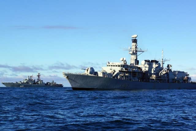 Ministry of Defence handout photo of HMS Somerset (foreground) shadowing a Russian naval task group as it travelled through the English Channel and along the east coast of the UK. Picture: ET Ryan Curtis/MoD/Crown Copyright/PA Wire