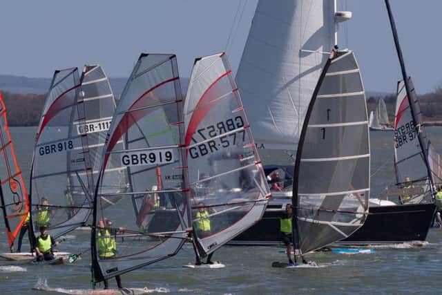 Rob Kent, front left, at the start of the windsurfing race. Picture: Mike Owens/mikeowensphotography.com