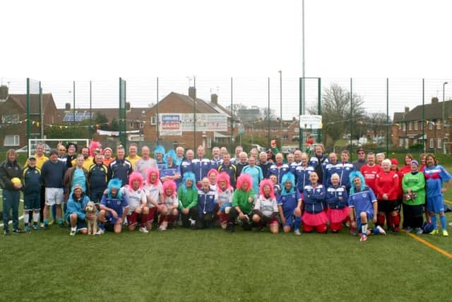 CHARITY FUN The teams who took part in the charity football tournament