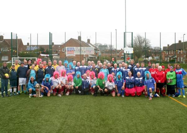 CHARITY FUN The teams who took part in the charity football tournament