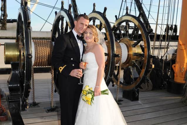 Nicola and Stephen married aboard HMS Warrior. Picture: kimcollinsphoto.com.