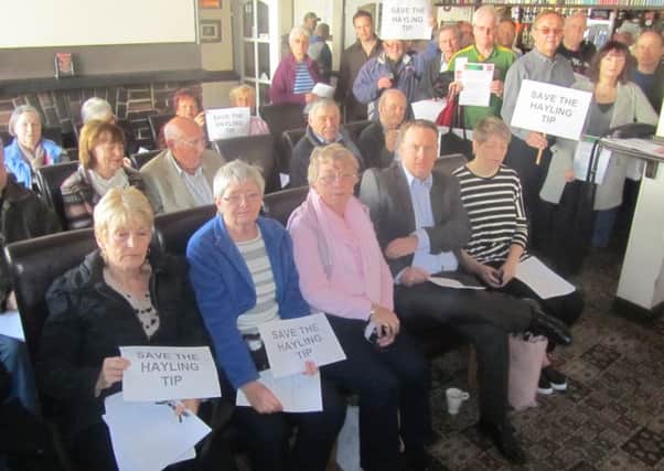 Residents crammed into The Royal Shades pub on Hayling and vowed to fight plans to close the islands recycling centre