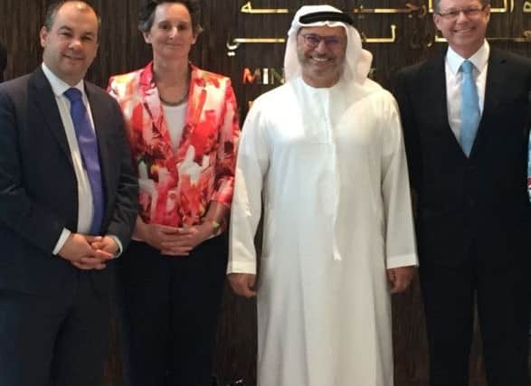 From left, Paul Scully MP, Portsmouth South MP Flick Drummond, UAE Minister of State for Foreign Affairs Dr Anwar Gargash and David Morris MP