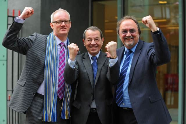 Left to right: Ashley Brown, chairman of the Portsmouth Supporters Trust, Mick Williams and Mark Trapani in 2013.  Picture: Sarah Standing (13980-3797)
