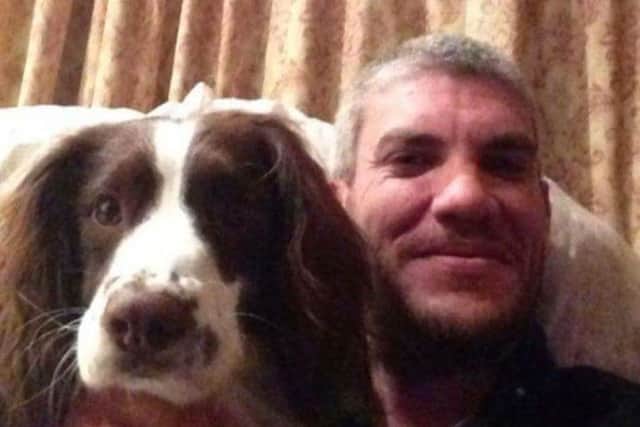 Missing man Jason Gates from Bedhampton last seen in Scotland. Pictured here with his spaniel Max PPP-160321-141039001