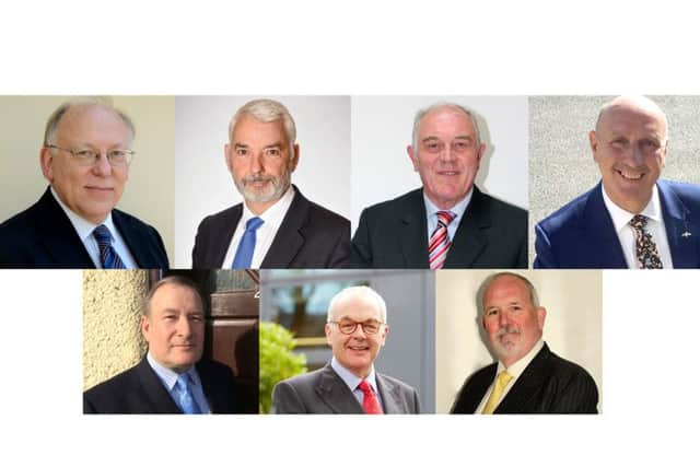 The candidates in the 2016 Police and Crime Commissioner election.
Top row, from left, Don Jerrard (Ind), Michael Lane (Con), Robin Price (Lab), Roy Swales (Ukip)Bottom row, from left, Richard Adair (Lib Dem), Simon Hayes (Ind), Steve Watts (Zero Tolerance Policing Ex Chief)