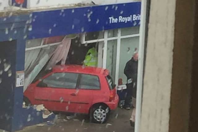 The car that was driven into a window of the Royal British Legion in Lee-on-the-Solent today Picture: Debbie Beattie