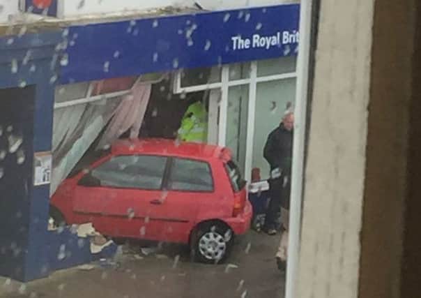 The car that was driven into a window of the Royal British Legion in Lee-on-the-Solent today Picture: Debbie Beattie